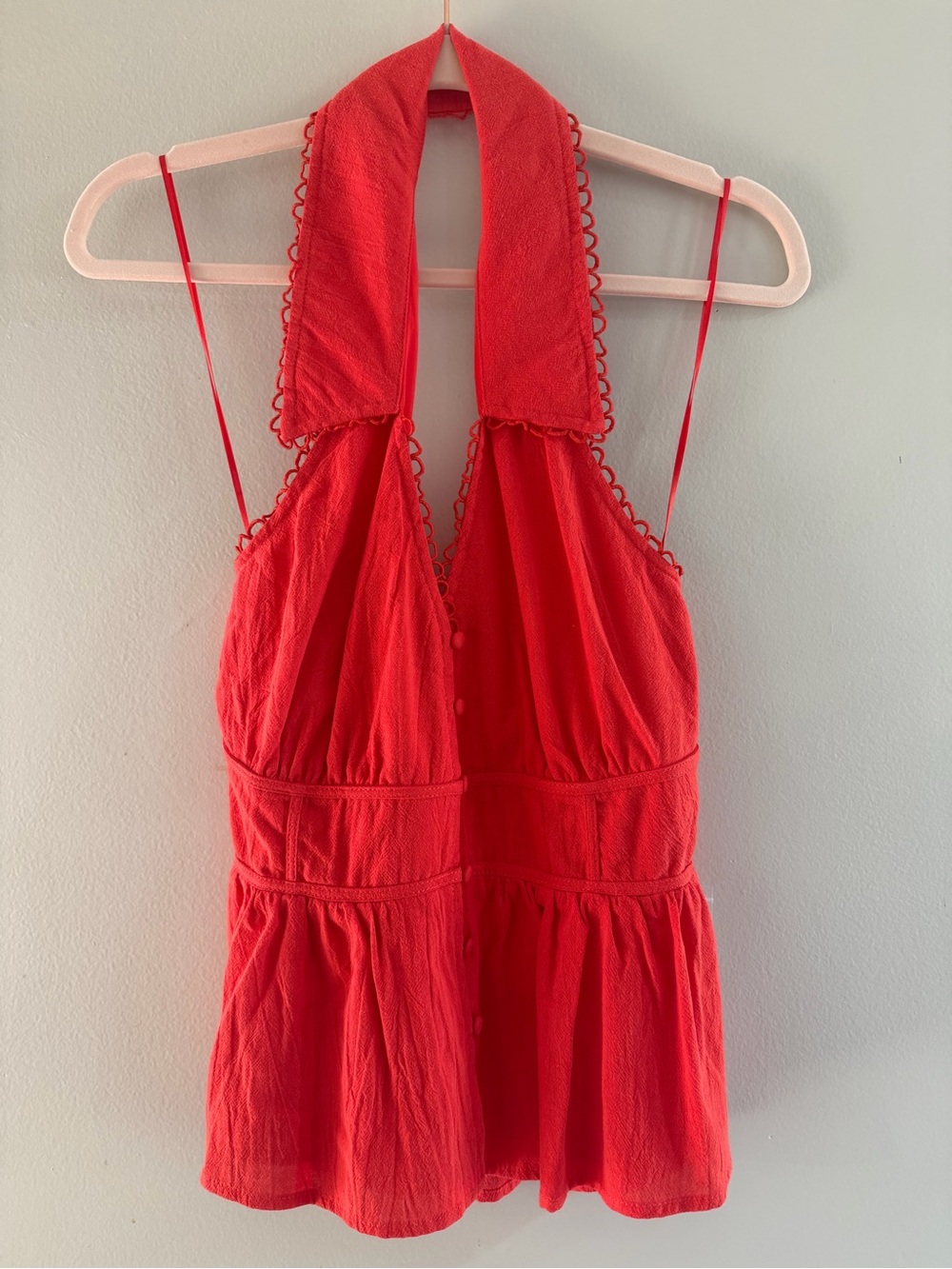 Red Halter Button Up Top